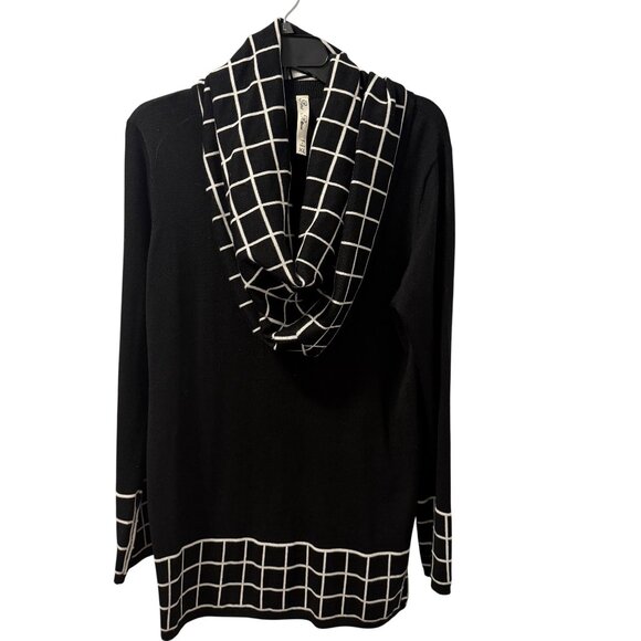 Pina Rossi Black & White Grid Pattern Cowl Neck Sweater Tunic Sz XL - Picture 5 of 11